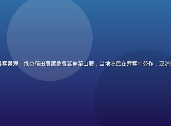 巴厘岛乌布梯田晨雾景观，绿色稻田层层叠叠延伸至山腰，当地农民在薄雾中劳作，亚洲天堂式的田园诗意